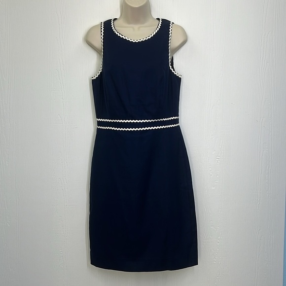 J.Crew - NWT Navy Sleeveless Blue And White Ric Rac Trim Lined Dress Size 6 - Picture 2 of 11